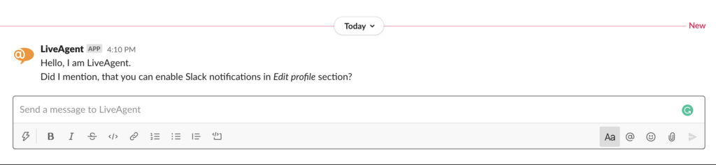 O notificare Slack despre o nouă etichetă Urgent în LiveAgent