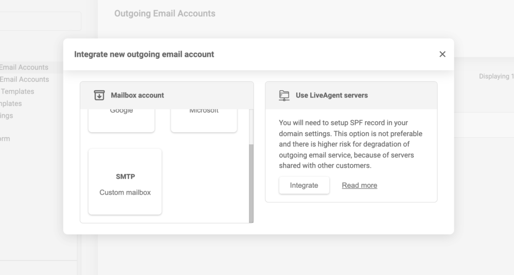 Integrare e-mail cu diverși furnizori de e-mail în LiveAgent