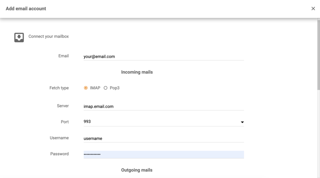 Detalii Dovecot în configurarea integrării LiveAgent