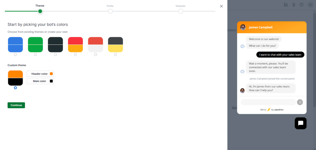 Alegeți tema robotului dvs. de chat PipeDrive