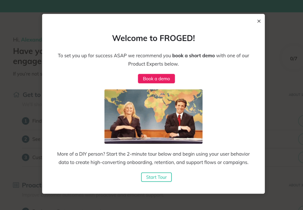 Popup demonstrativ de introducere Froged