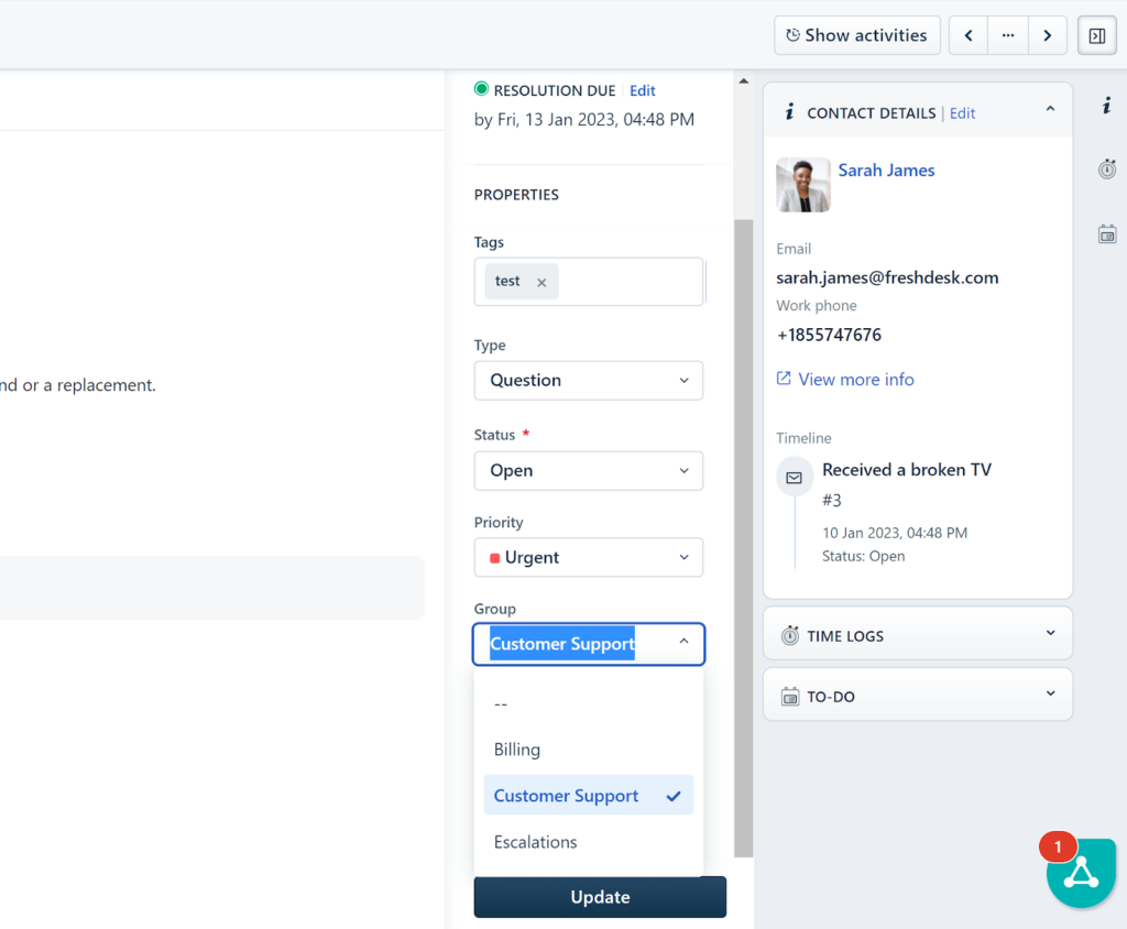 Freshdesk - opțiuni pentru tichete