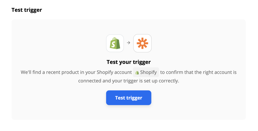 Testul declanșatorului Shopify pe Zapier