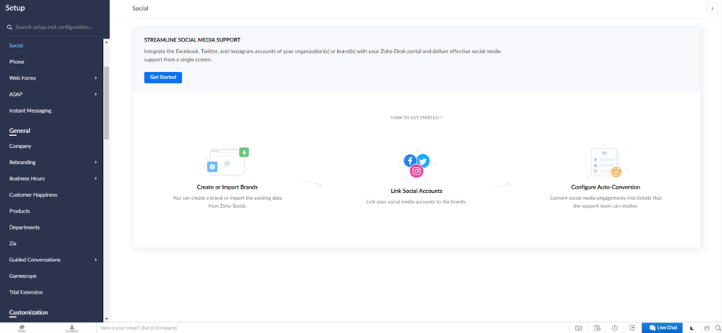 Zoho Desk - configurați modulul social media