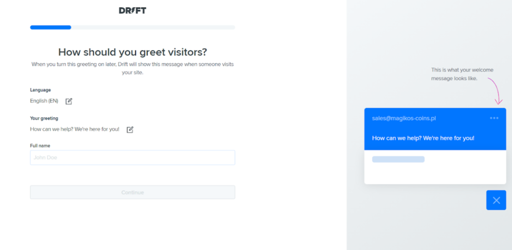 Drift - configurarea limbii chatbot