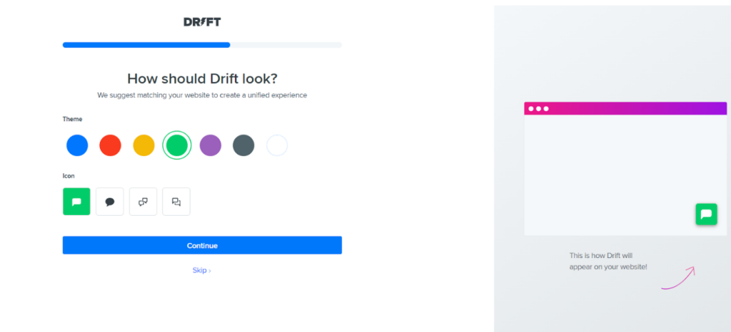 Drift - configurarea aspectului chatbotului