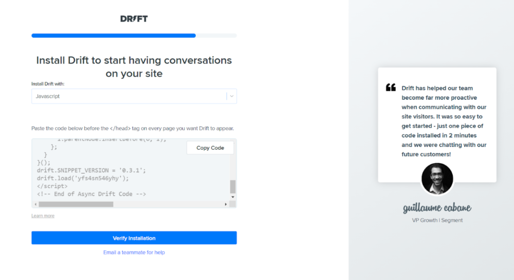 Drift - instalare chatbot